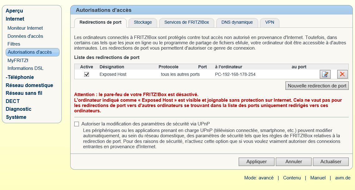 Comment configurer un exposed host sur mon FRITZ!Box